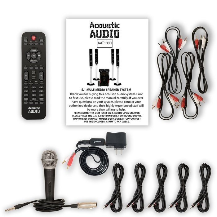 Acoustic Audio AAT1000 Tower 5.1 Speaker System with Bluetooth Mic and 5 Extension Cables N2