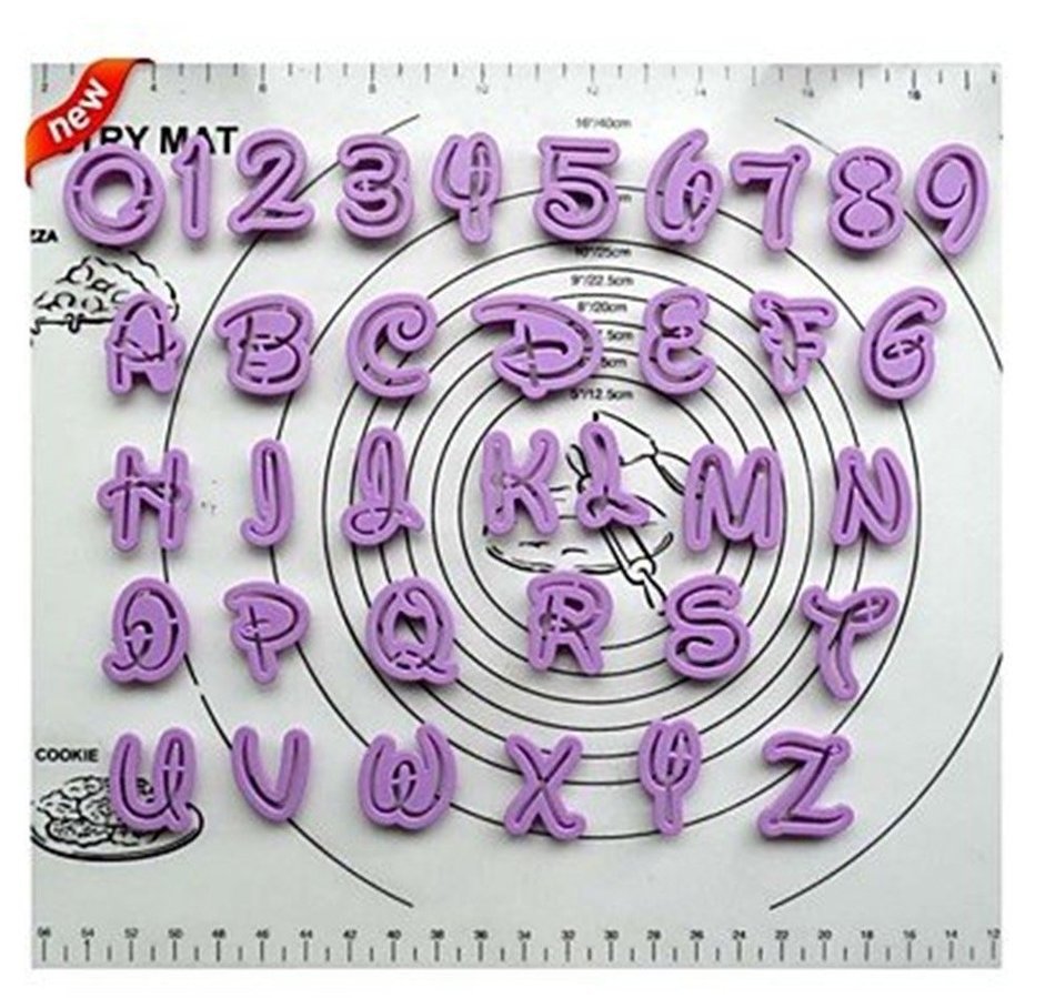 SNW Fondant Cake Decoration Tools Cartoon Font Alphabet Letters Number Set Plastic Cookie Cutter Set Of 36