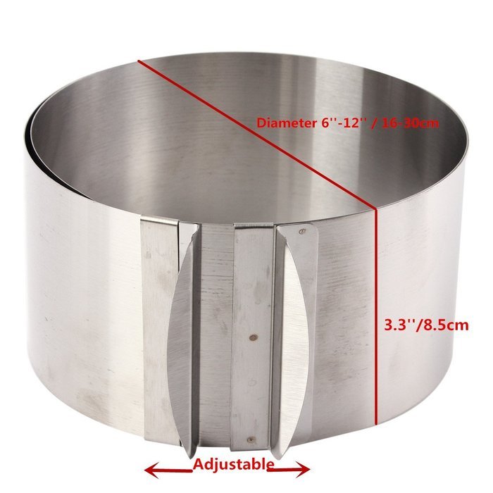 6-12" Adjustable Stainless Steel Mousse Cake Ring Baking Mold 2Handle Layered N5