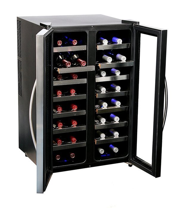 Whynter WC-321DD 32 Bottle Dual Temperature Zone Wine Cooler, Stainless Steel Trimmed Glass Door with Black Cabinet N4