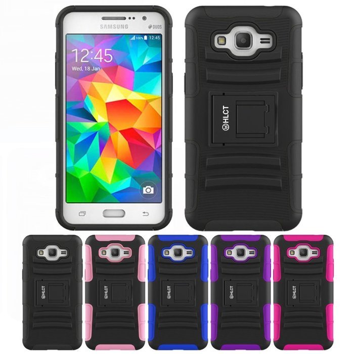 Galaxy Grand Prime Case, HLCT Rugged Shock Proof Dual-Layer PC and Soft Silicone Case With Built-In Kickstand... N23