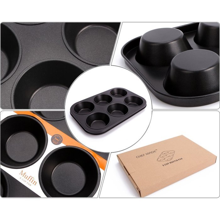 uxcell Casa-J Bakeware Muffin Pans 6 Cup Nonstick Stainless Steel Black N8