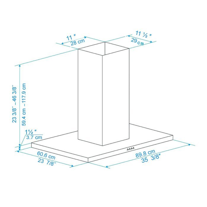 Ancona Rectangle Island Stainless Steel 600 CFM Range Hood, 36-Inch N4