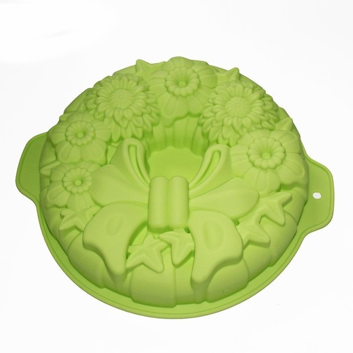 X-Haibei Round Holiday Wreath Bundt Jello Cake Pan Silicone Baking Shallow Mold 10inch