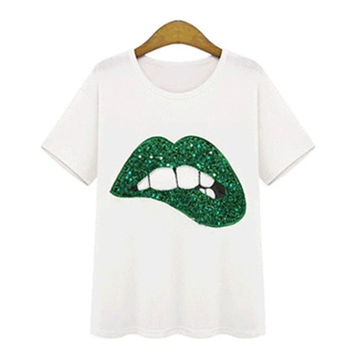 Phoneix Women Plus Size Loose T-Shirt Big Lip Printed N3