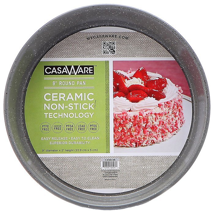 casaWare Ceramic Coated NonStick 9-Inch Round Pan, Silver Granite N4