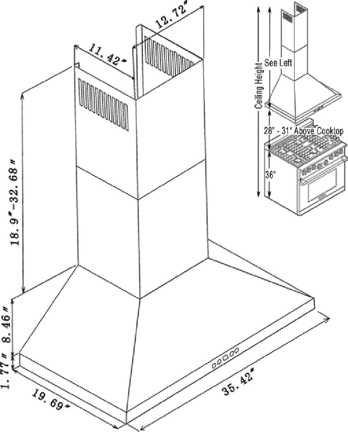 CAVALIERE 36" Wall Mounted Stainless Steel Kitchen Range Hood 860 CFM