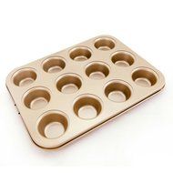 Jhua 12Cup Muffin Pan Carbon Steel Nonstick Bakeware Cupcake Tray Mini Cake Maker Baking Pie Pan for DIY Cookie... N4