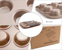 Jhua 12Cup Muffin Pan Carbon Steel Nonstick Bakeware Cupcake Tray Mini Cake Maker Baking Pie Pan for DIY Cookie... N6