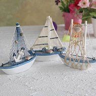 3Pcs/lot Mediterranean Style Wooden MiNi Net Ship Sailing Ship furnishing articles handmade Nautical Home Decor