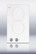Summit CR2110WH 12" Smoothtop Electric Cooktop With Two 115 Volt Burners Push-To-Turn Controls Residual Heat Indicator...