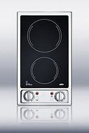 Summit CR2B120: 2-burner 120V electric cooktop with smooth black ceramic glass surface