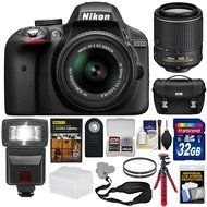 Nikon D3300 Digital SLR Camera &amp; 18-55mm &amp; 55-200mm VR II Lens with 32GB Card + Case + Tripod + Strap + Flash... N2