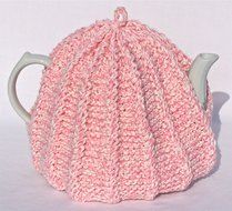 Knit Tea Cozy Cosy Handmade Washable Pink and Cream