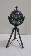 NAUTICAL MARITIME ~ BLACK FINISH CLOCK WITH TRIPOD DESKTOP ~ TABLE CLOCK DECOR N3