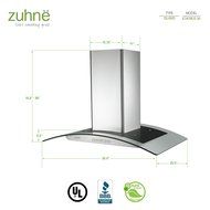 Zuhne iChorus 36 inch Kitchen Island Vented/ Ductless Stainless Steel Range Hood or Stove Vent with Energy Saving...