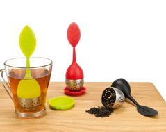 Kingsa Supplier Set of 1 Tea Infuser Leaf Strainer Handle with Steel Ball Silicone Leaf Lid (Green)