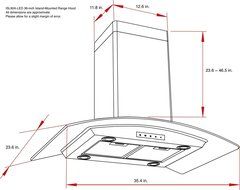 Kitchen Bath Collection ISL90A-LED Stainless Steel Island-Mounted Kitchen Range Hood with Arched Tempered Glass...