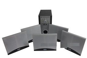 ACOUSTIC SPECIALTIES Dolby Digital 5.1-Channel HOME-THEATER SYSTEM W/ 5 ultra slim wall mountable FLAT-PANEL SPEAKERS... N4