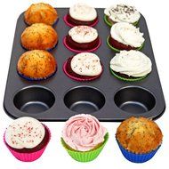 Nonstick Muffin Pan 12-Cup, PAMISO Reusable carbon steel Regular Muffin Pan, cupcake pans ,popover pan (Gray) N18