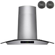 30 in. Convertible Wall Mount Range Hood in Stainless Steel with Tempered Glass, Touch Control and Carbon Filters N7