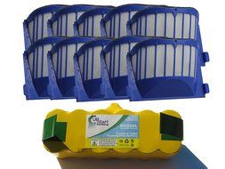 Replacement iRobot Roomba 595 Pet Series Battery and AeroVac Filters - Kit Includes 1 Battery and 10 AeroVac Filters
