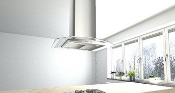 Faber TRATIS36SS600-B 600 CFM 36" Tratto Curved Glass Island Range Hood, Stainless Steel N2