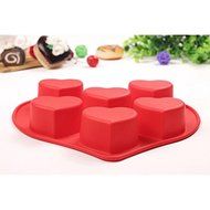 BakeBear 6 in One Heart Shape Baking Cake Pans, Red Love Silicone Cake Mold Edible Cake Decorations dipshop N6