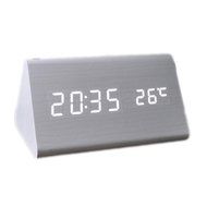 SILILUN Wooden Triangle LED Digital Sound Control Alarm Clock 15x9x8cm Battery/DC powered N2