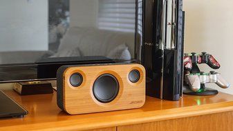 ARCHEER 25W Bluetooth Speakers with Super Bass, Charging Port Upgraded, Bamboo Wood Home Speaker with Subwoofer N6