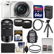 Sony Alpha A6000 Wi-Fi Digital Camera &amp; 16-50mm Lens (White) with 55-210mm Lens + 64GB Card + Case + Battery/Charger...