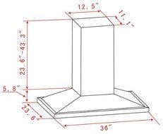 K-Star Island Mounted Range Hood, K-1023 36" N4