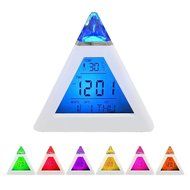 Vktech 7 LED Color Pyramid Digital LCD Alarm Clock Thermometer N3