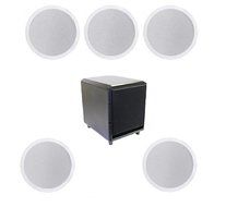 5.1 Home Theater Flush Inwall Speaker Package with Amplified Subwoofer- Five Flush Ceiling 6.5" 2-way Speakers...