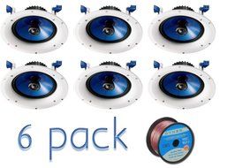 Yamaha Custom Easy-to-install In-Ceiling 2-Way 110 watts Moisture Resistant Speaker Set of 6 with a 6.5" PP Mica...