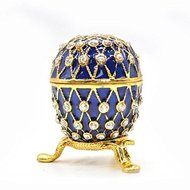 Royal Blue Diamond Embroidery Russian Egg Jewelry Trinket Box Figurine