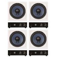 Blue Octave LW10 In Wall 10" Passive Subwoofer Speakers Home Theater 4 Sub and 4 Amp Set