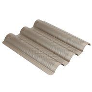 Whitelotous 3 Gutters Non-stick Perforated Baguette Pan French Bread Pan Wave Loaf Bake Mold - Champagne N3