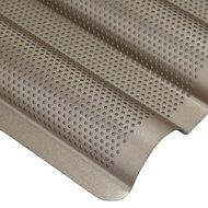 Whitelotous 3 Gutters Non-stick Perforated Baguette Pan French Bread Pan Wave Loaf Bake Mold - Champagne N4