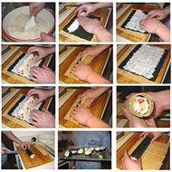 Sushi tools Rolling Roller Bamboo Material Mat Maker DIY and A Rice Paddle N3