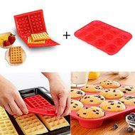 Skango(TM) 2pcs/lot Silicone Cake Mold 4-Cavity Waffles Cake Chocolate Pan with 12-Cavity Muffin Cake Biscuit... N3