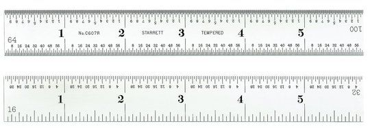 Starrett C607R-6 Spring Tempered Steel Rule With Inch Graduations, 6" Length, 3/4" Width, 3/64" Thickness N2