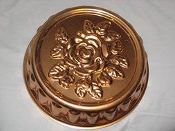 Vintage Coppertone Aluminum ROSE FLOWER Round 10 x 2 3/4 Inch Jell-O Mold / Cake Baking Pan w/ Wall Hanging Loop