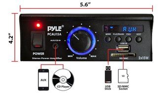 Pyle Home PCAU15A 2 x 15 Watts Mini Power Amplifier with LED Display N24
