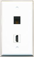 RiteAV - 1 Cat6 Black Ethernet and 1 HDMI Port Wall Plate White