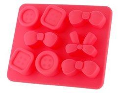 Bowknot &amp;amp- Button Shaped Silicone Ice Tray (Red) N2