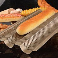 Whitelotous 3 Gutters Non-stick Perforated Baguette Pan French Bread Pan Wave Loaf Bake Mold - Champagne N5