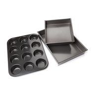 FortheChef's 3 Piece Deluxe Professional Non-Stick Cake and Muffin Pan Set