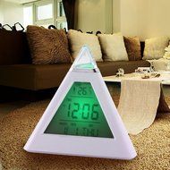 Vktech 7 LED Color Pyramid Digital LCD Alarm Clock Thermometer N6