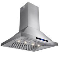 AKDY&reg; 36" Stainless Steel Island Mount Range Hood Touch Screen Display Baffle Filter Ductless Vent N2